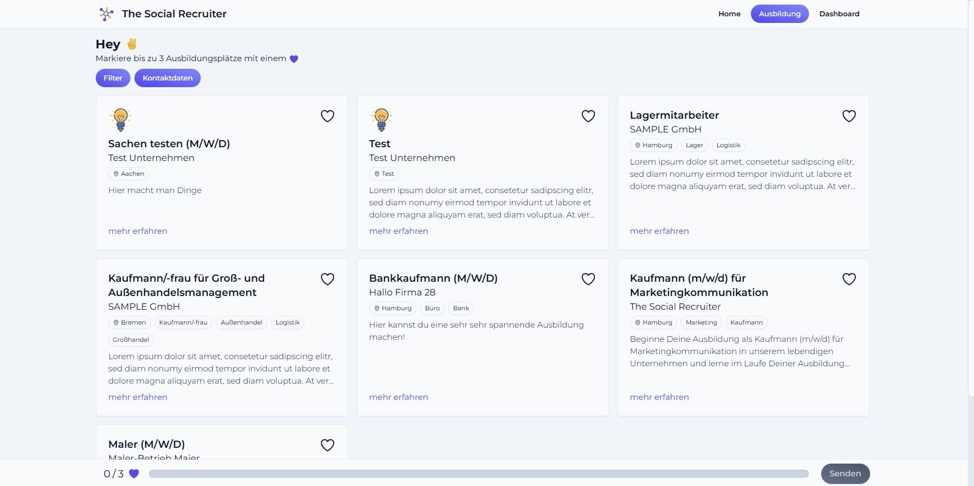 Screenshot of the social recruiting website